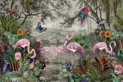 Carta da Parati illustrazione foresta tropicale natura animali