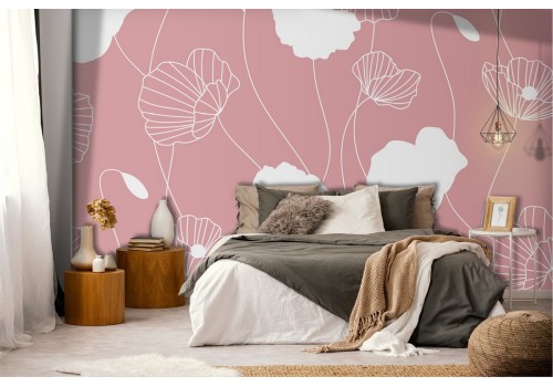 Wallpaper stylized pink flowers nature modern design 2