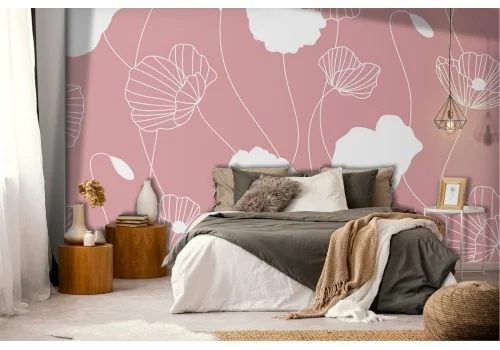 Wallpaper stylized pink flowers nature modern design 2