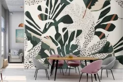 Tropical leaves abstract design vintage wallpaper
