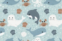 Children's Wallpaper with Seals and Whales Animals