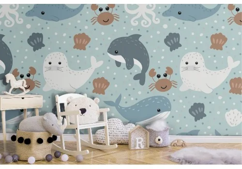 Children's Wallpaper with Seals and Whales Animals 2