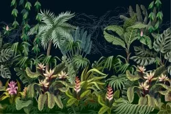 Tropical forest green leaves wallpaper illustration