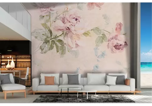 Carta da Parati vintage rose dipinto natura