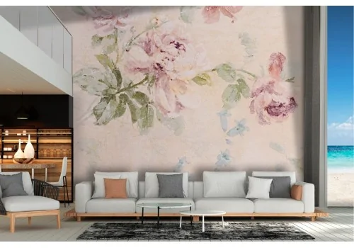 Vintage rose painted nature wallpaper