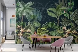Tropical forest green leaves wallpaper illustration