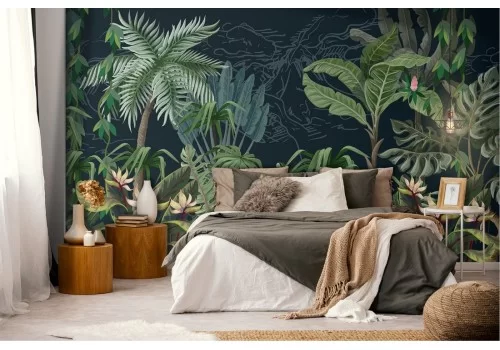 Carta da Parati foresta tropicale foglie verdi illustrazione 2