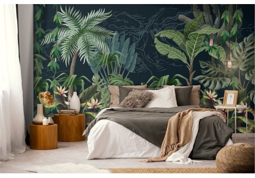 Tropical forest green leaves wallpaper illustration 2