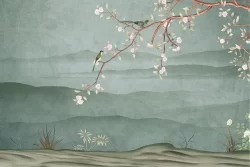 Carta da Parati albero fiori rosa natura minimal vintage