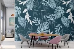 Carta da Parati foglie tropicali blu desing moderno