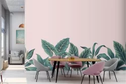 Tropical leaves wallpaper nature pink background