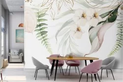 Carta da Parati natura raffinata fiori bianchi