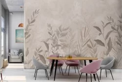 Wallpaper with stylized leaves on concrete surface