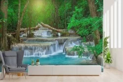 Carta da Parati cascate nella foresta paesaggio natura