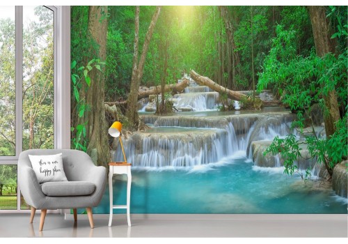 Wallpaper waterfalls in the forest nature landscape 2