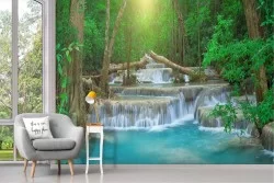 Carta da Parati cascate nella foresta paesaggio natura