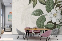 Carta da Parati fiori bianchi foglie verdi natura