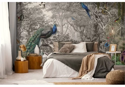 Tropical forest and peacock vintage nature wallpaper 2