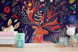 Carta da Parati animali cervo illustrazione bambini