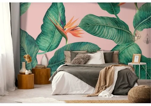 Modern nature wallpaper with tropical flowers and leaves 2