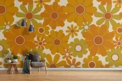 Carta da Parati fiori stilizzati arancione natura