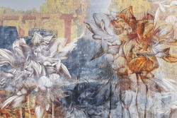 Carta da Parati intonaco decori fiori vintage