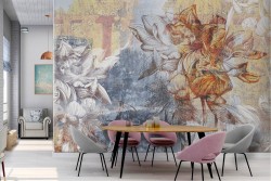 Vintage flower decorated plaster wallpaper