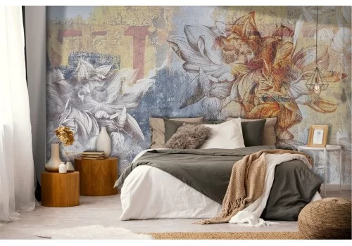 Carta da Parati Fiori Intonaco Vintage