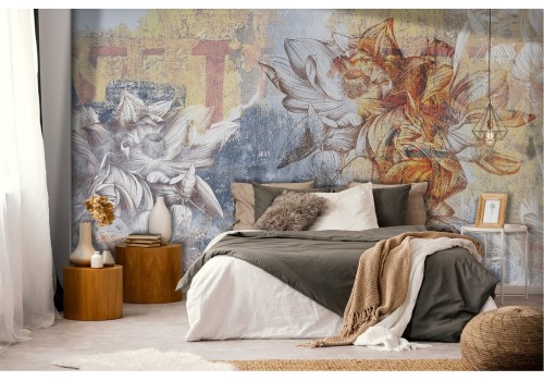 Vintage Plaster Flowers Wallpaper