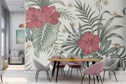 Red flowers and tropical leaves nature wallpaper