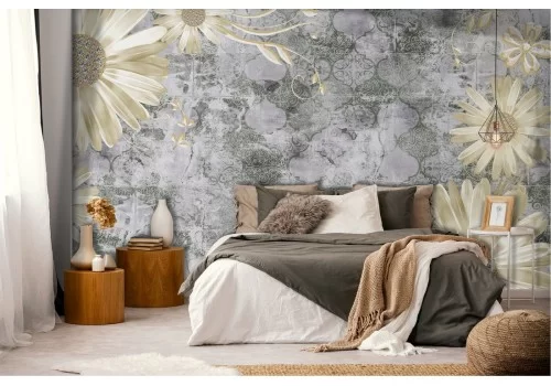 Carta da Parati Vintage Cemento Fiori