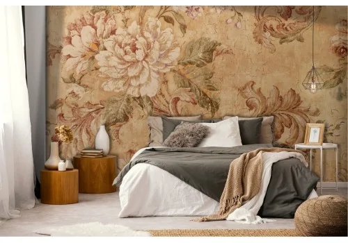 Vintage flower wallpaper concrete surface