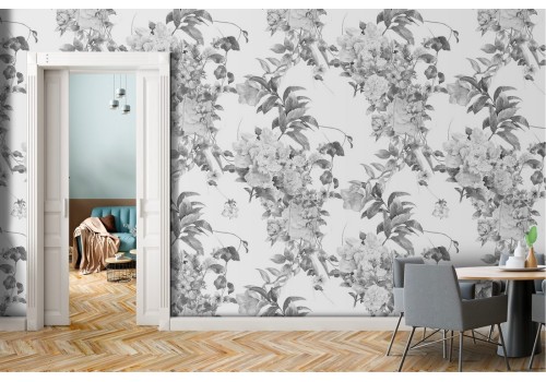 Grey floral nature vintage pattern wallpaper.