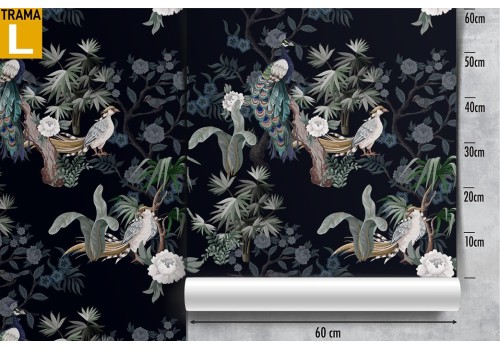 Flora and fauna wallpaper with flowers and birds pattern. 2