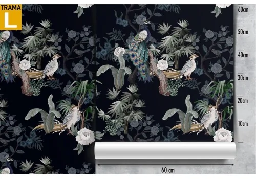 Flora and fauna wallpaper with flowers and birds pattern. 2