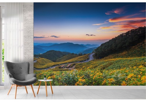 Wallpaper landscape hills with flowers 2