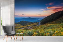 Carta da Parati paesaggio colline con fiori