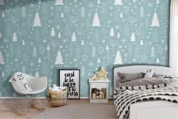 Carta da Parati bambini alberi decorazione cameretta.