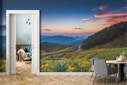 Carta da Parati Foglie e Fiori Prati e colline