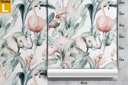 Carta da Parati foglie e animali tropicali natura pattern.