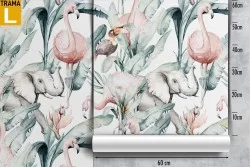 Wallpaper with tropical leaves and animals nature pattern.