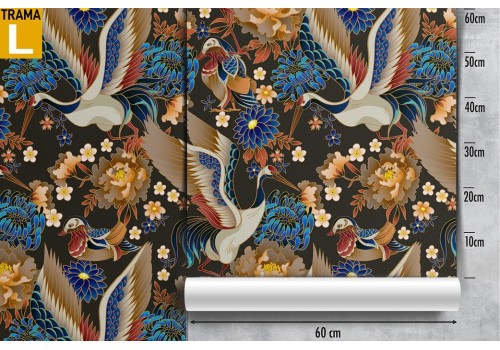 Vintage nature wallpaper with birds and flowers. 2