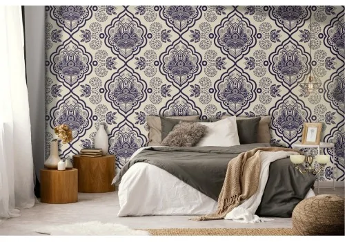 Vintage damask wallpaper with flowers and geometries.