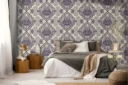 Carta da Parati fiori e geometrie damasco vintage.