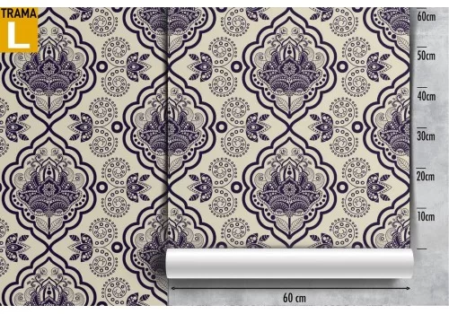 Carta da Parati fiori e geometrie damasco vintage. 2