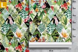 Carta da Parati moderna foglie tropicali e geometrie.