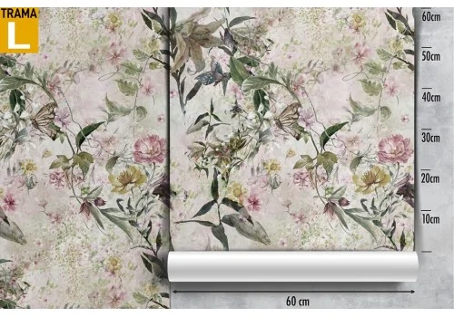 Pink flowers and vintage nature leaves wallpaper. 2