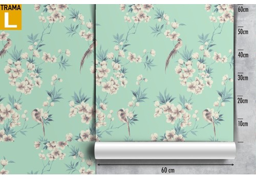 Refined vintage nature wallpaper with white flowers. 2