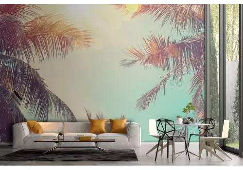 Carta da Parati cielo con palme tropicali paesaggio