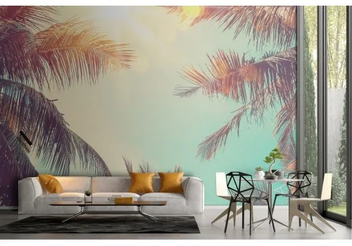 Carta da Parati cielo con palme tropicali paesaggio